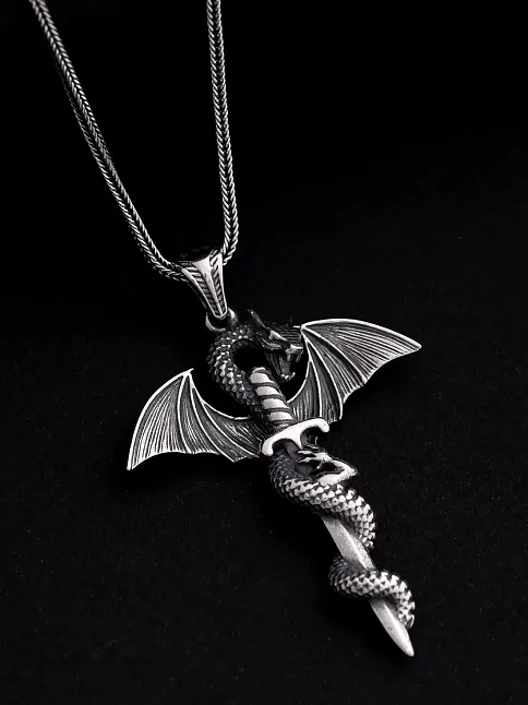 Erkek Gümüş Kolye - Game Of Thrones Ejderha Figürlü Gümüş Erkek Kolye