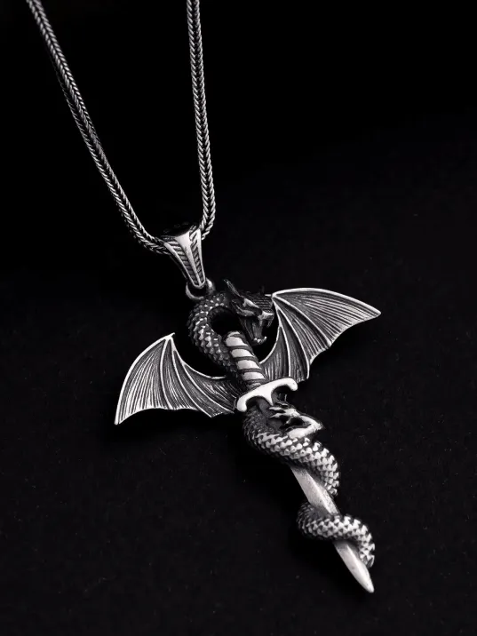 Erkek Gümüş Kolye - Game Of Thrones Ejderha Figürlü Gümüş Erkek Kolye