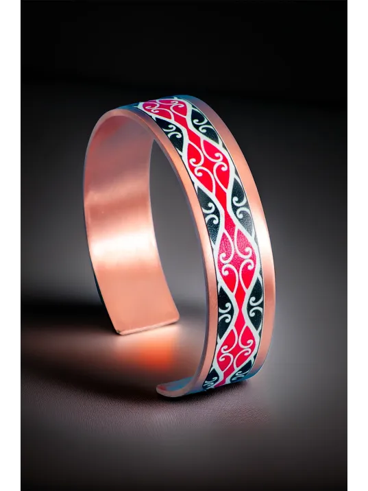 Kadın Bakır Bileklik Yüzük Set - Luna Model Özel Baskı Metal Kutu Ve Doğal Taşlar