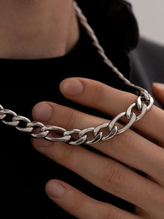 Erkek Çelik Kolye - 11 Mm Figaro Model Çelik Kolye