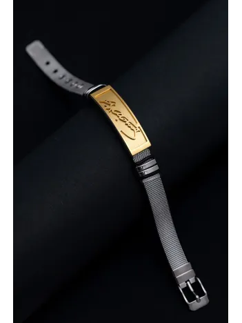 Erkek Çelik Bileklik - Sarı Plaka Sarı Mustafa Kemal Atatürk İmzalı Hasır Model Çelik Bileklik Erkek Çelik Bileklik - Sarı Plaka Sarı Mustafa Kemal Atatürk İmzalı Hasır Model Çelik Bileklik