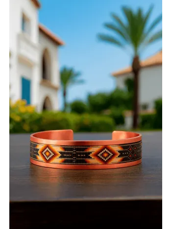 Kadın Bakır Bileklik - Lulu Model Özel Baskı Metal Kutu Ve Kuvars Taşı