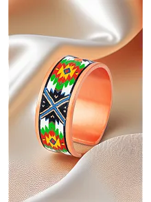Kadın Bakır Yüzük - Flower Model Özel Baskı Metal Kutu Ve Kuvars Taşı