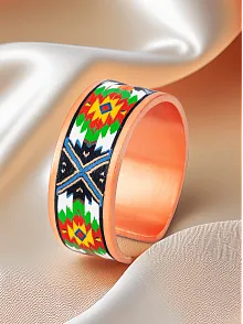 Kadın Bakır Yüzük - Flower Model Özel Baskı Metal Kutu Ve Kuvars Taşı