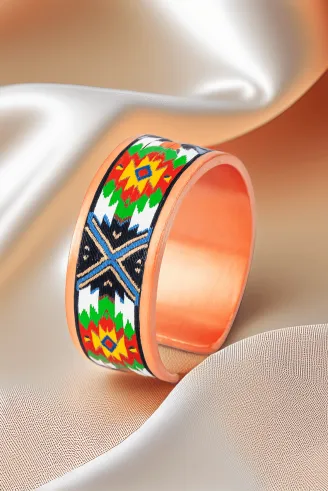 Kadın Bakır Yüzük - Flower Model Özel Baskı Metal Kutu Ve Kuvars Taşı