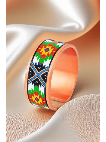 Kadın Bakır Yüzük - Flower Model Özel Baskı Metal Kutu Ve Kuvars Taşı