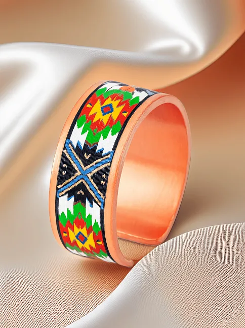 Kadın Bakır Yüzük - Flower Model Özel Baskı Metal Kutu Ve Kuvars Taşı