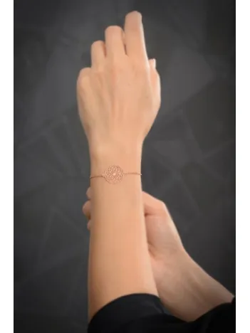 Rose Yaşam Çiçeği Model 3 Kadın Gümüş Bileklik Gblysmccgm3-ros