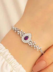 Kadın Gümüş Bileklik - 925 Ayar Gümüş Yakut Ve Zirkon Taşlı Çise Model Kadın Bileklik