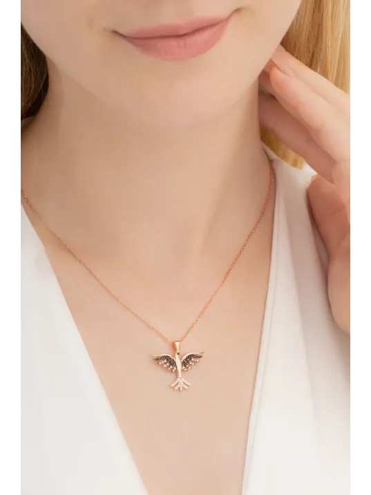 Zümrüdü Anka Kuşu Rose Renk Bayan Gümüş Kolye Zümrüdü Anka Kuşu Rose Renk Bayan Gümüş Kolye