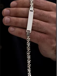 Erkek Gümüş Bileklik - 7 mm Isim Yazılan Gümüş Erkek Bileklik Künye Oksitli Euro Kral Model