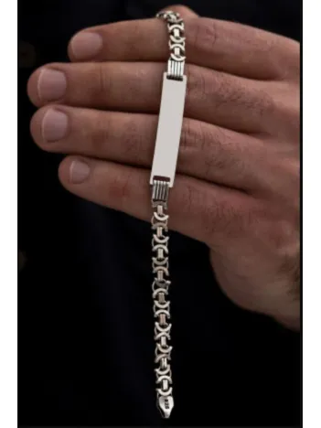 Erkek Gümüş Bileklik - 7 mm Isim Yazılan Gümüş Erkek Bileklik Künye Oksitli Euro Kral Model