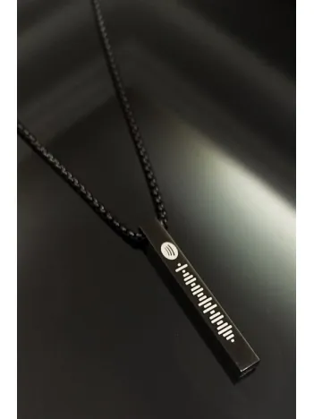 Spotify Şarkı Kodlu Çelik Siyah Bar Çubuk Kolye Blok Zincir CKLSPOTYKLY-SYH