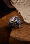 Mistik Topaz Taşlı Zirkon Bezeli Yanı Hiç Yazılı Erkek Gümüş Yüzük