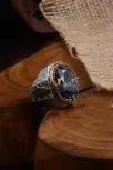 Mistik Topaz Taşlı Zirkon Bezeli Yanı Hiç Yazılı Erkek Gümüş Yüzük