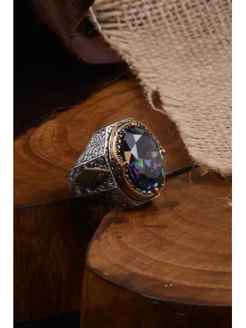 Mistik Topaz Taşlı Zirkon Bezeli Yanı Hiç Yazılı Erkek Gümüş Yüzük Mistik Topaz Taşlı Zirkon Bezeli Yanı Hiç Yazılı Erkek Gümüş Yüzük