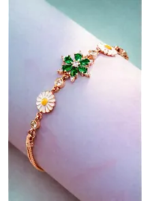 Rose Rengi Nergis Çiçeği Zirkon Taşlı Gümüş Bileklik