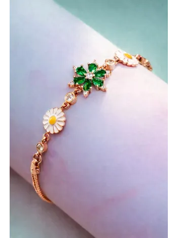 Rose Rengi Nergis Çiçeği Zirkon Taşlı Gümüş Bileklik
