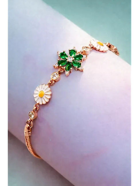 Rose Rengi Nergis Çiçeği Zirkon Taşlı Gümüş Bileklik Rose Rengi Nergis Çiçeği Zirkon Taşlı Gümüş Bileklik