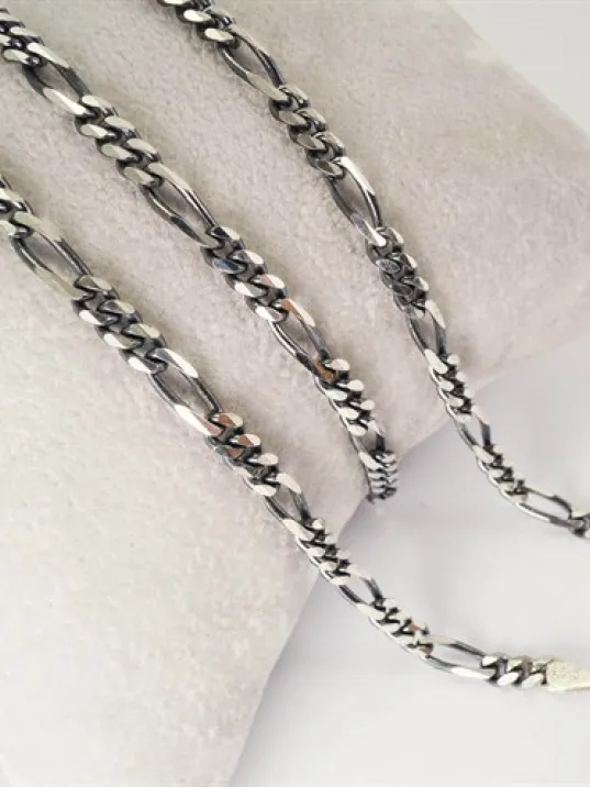 Gümüş Erkek Kolye Zincir Özel Üretim Oksitli Figaro İnce Model