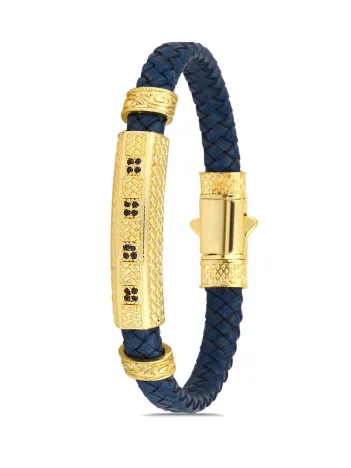 Erkek Bileklik - Deri Erkek Bileklik - Taşlı Erkek Bileklik - Taşlı Şerit Altın Kaplama Model