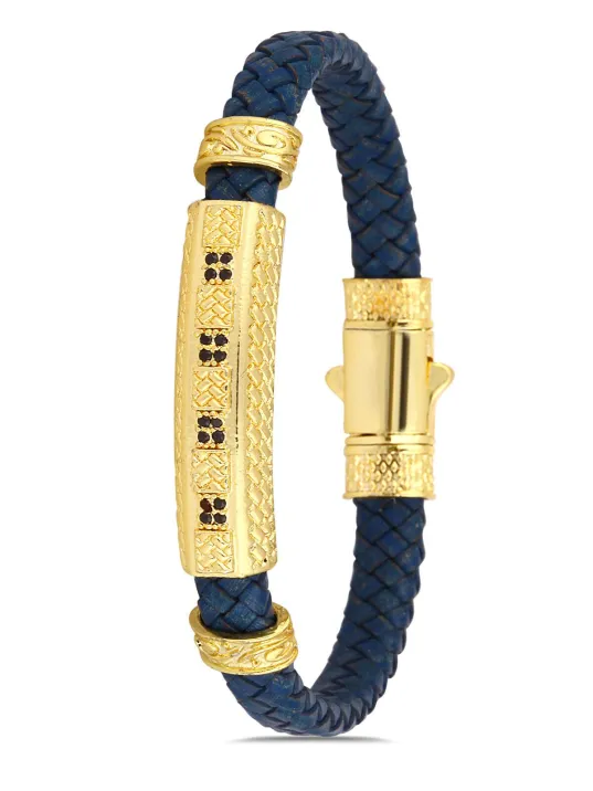 Erkek Bileklik - Deri Erkek Bileklik - Taşlı Erkek Bileklik - Taşlı Şerit Altın Kaplama Model