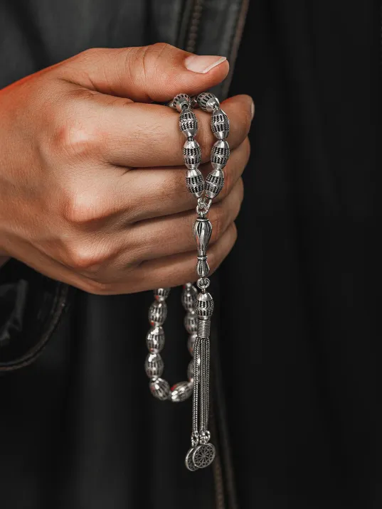 Erkek Tesbih - Vecize Oksitli 925 Ayar Gümüş Erkek Tespih Orta Boy 36gr Erkek Tesbih - Vecize Oksitli 925 Ayar Gümüş Erkek Tespih Orta Boy 36gr