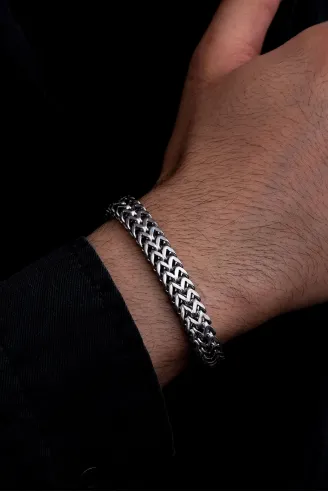 Erkek Çelik Bileklik - Çift Sıra Örgü Model Kalın Çelik Bileklik