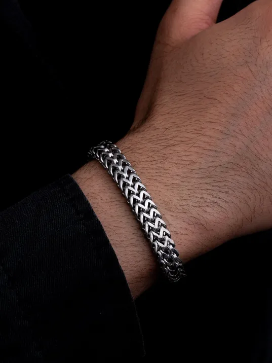 Erkek Çelik Bileklik - Çift Sıra Örgü Model Kalın Çelik Bileklik