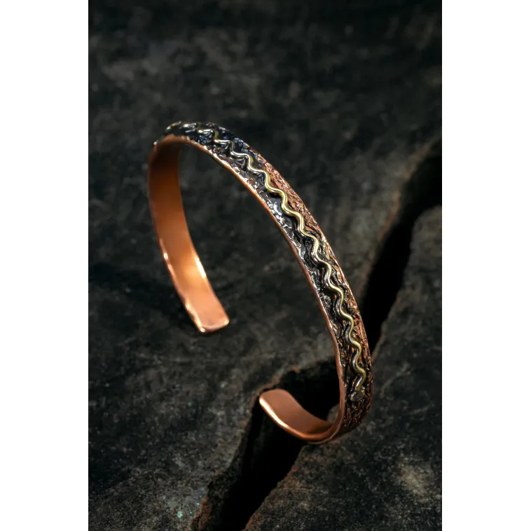 Copper Wave Bakır Kelepçe Bilezik Erkek Kadın Doğal Taşı ve Metal Kutulu Copper Wave Bakır Kelepçe Bilezik Erkek Kadın Doğal Taşı ve Metal Kutulu