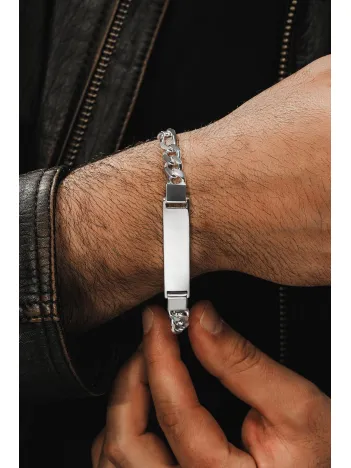 Erkek Gümüş Bileklik - İsim Yazılabilir Figaro Zincirli Erkek Künye Bileklik