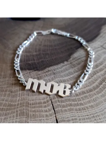 Kişiye Özel Kalın Yazı İsim Erkek Gümüş Bileklik Künye Kalın Figaro Model GBLKALNYAZI-BYZ