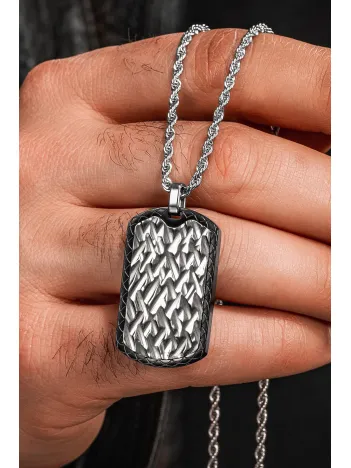 Steel Tag Burma Zincir Erkek Kolye - Asker Künyesi Desenli, Dövme Sanatı Uygulamalı, Paslanmaz Çelik