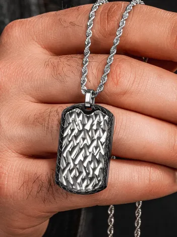 Steel Tag Burma Zincir Erkek Kolye - Asker Künyesi Desenli, Dövme Sanatı Uygulamalı, Paslanmaz Çelik