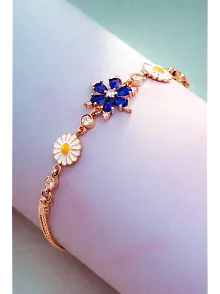 Rose Rengi Nergis Çiçeği Zirkon Taşlı Gümüş Bileklik