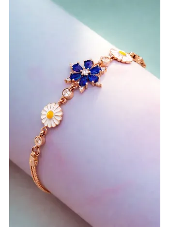 Rose Rengi Nergis Çiçeği Zirkon Taşlı Gümüş Bileklik