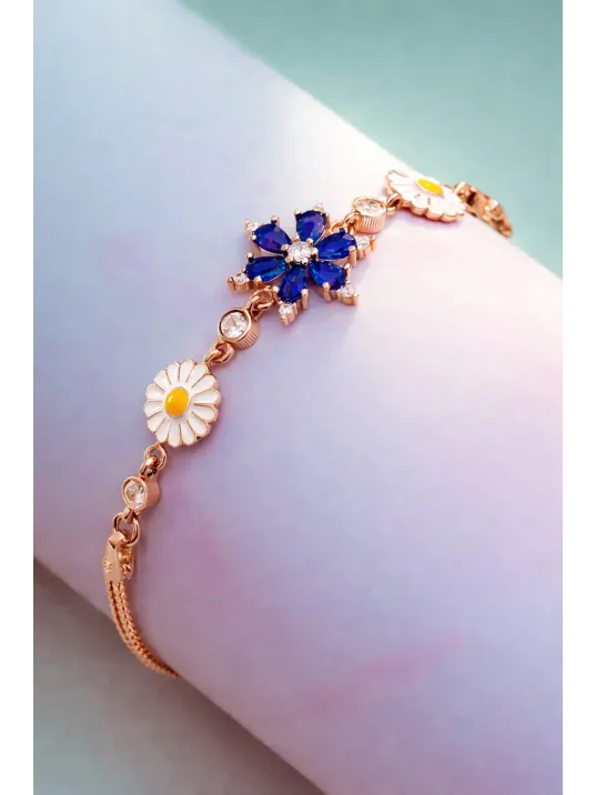 Rose Rengi Nergis Çiçeği Zirkon Taşlı Gümüş Bileklik