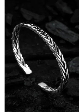 Erkek Gümüş Bileklik - El Yapımı Finn Model Erkek Bileklik Kelepçe Her Bileğe Uyar