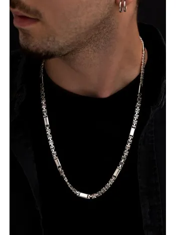 Erkek Gümüş Kolye - 6mm Parçalı Parlak Euro Kral Gümüş Kolye