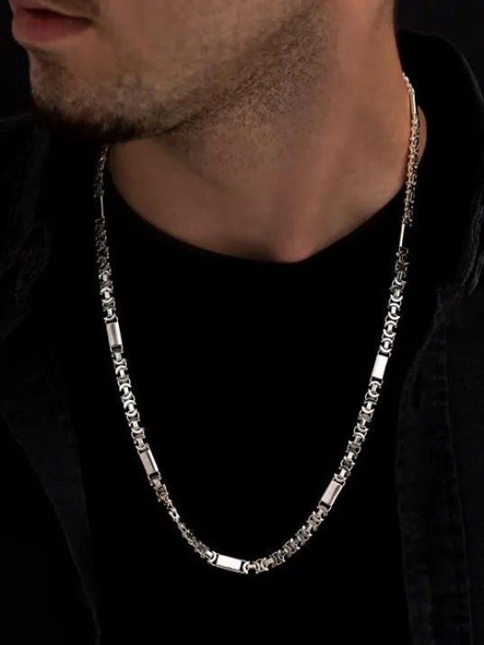 Erkek Gümüş Kolye - 6mm Parçalı Parlak Euro Kral Gümüş Kolye