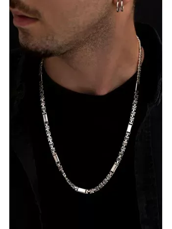 Erkek Gümüş Kolye - 6mm Parçalı Parlak Euro Kral Gümüş Kolye