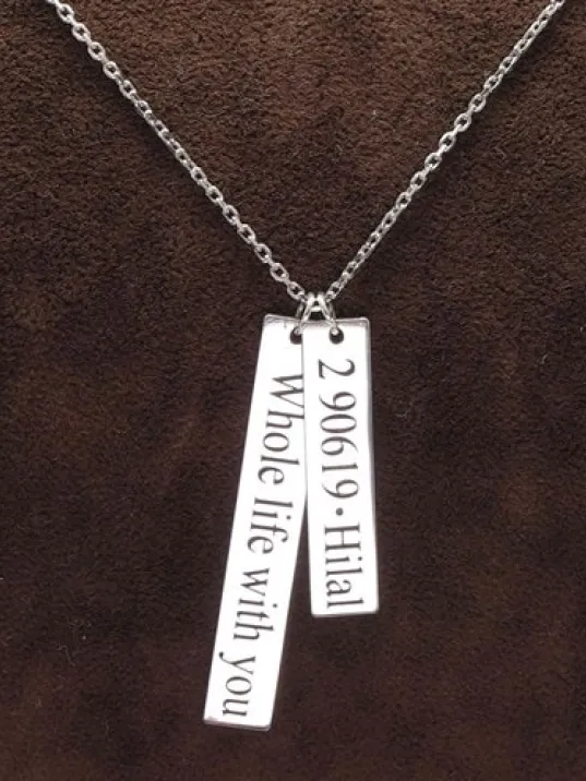 Kişiye Özel Erkek Bayan Gümüş Kolye Barlı Model