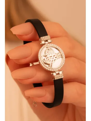 Zirkon Taşlı Osmanlı Tuğralı Bayan Gümüş Bileklik