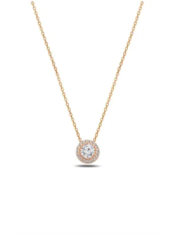 Zirkon Taşlı Model 1 Kadın Gümüş Kolye GKLZRKNTSM1-ROS