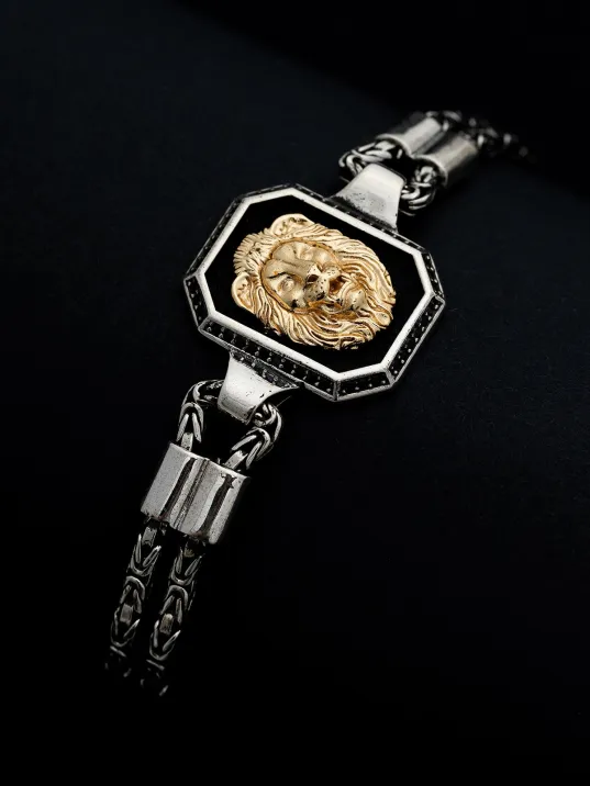 Erkek Gümüş Bileklik - Çift Kral Model Aslan Motifli Gümüş Bileklik Erkek Gümüş Bileklik - Çift Kral Model Aslan Motifli Gümüş Bileklik