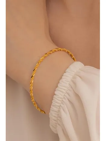 Kadın Gümüş Bilezik - 3mm Kalınlıkta 22 Ayar Burma Altın Kaplama Gümüş Bilezik