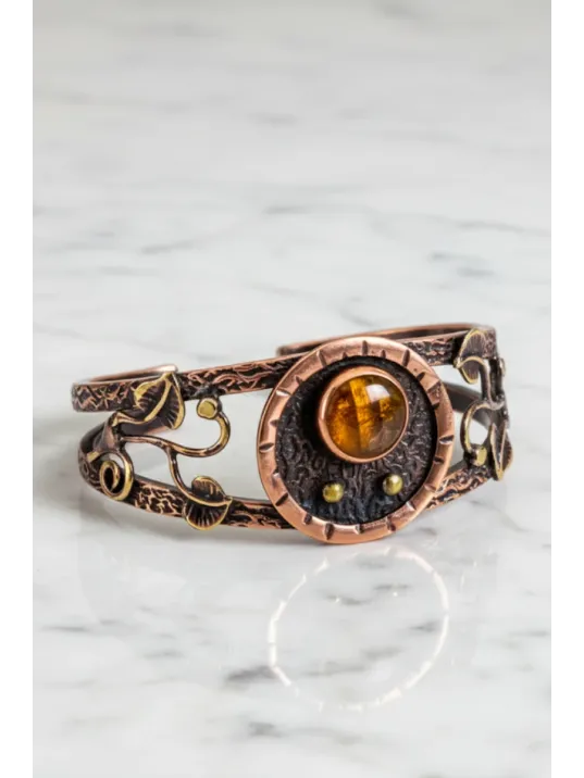 Kadın Bakır Bileklik - Sarı Akik Yaprak Motifli Kadın Bilezik Doğal Taşlar ve Metal Kutulu Kadın Bakır Bileklik - Sarı Akik Yaprak Motifli Kadın Bilezik Doğal Taşlar ve Metal Kutulu
