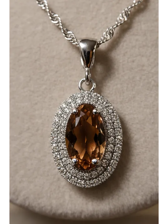 Kadın Gümüş Kolye Küpe Set - Oval Model Zultanit Taşlı Gümüş Set