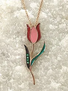 Rose Renk Lale Bayan Gümüş Kolye