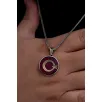 Erkek Gümüş Kolye - Ayyıldız İşlemeli Kırmızı Renkli Gümüş Kolye Erkek Gümüş Kolye - Ayyıldız İşlemeli Kırmızı Renkli Gümüş Kolye
